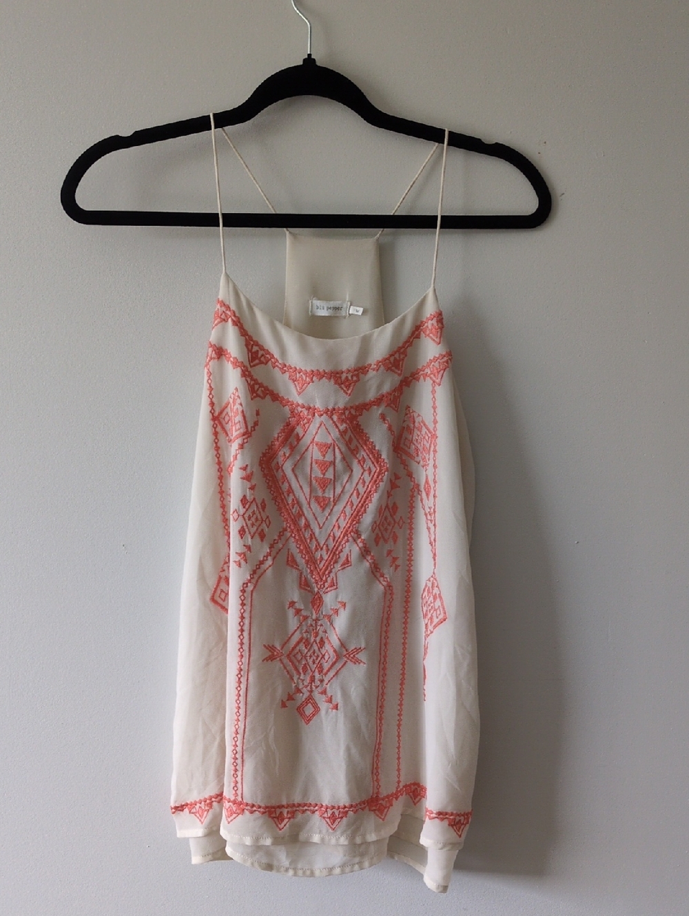 Blu Pepper Cream Tank with Coral Embroidered Detail
